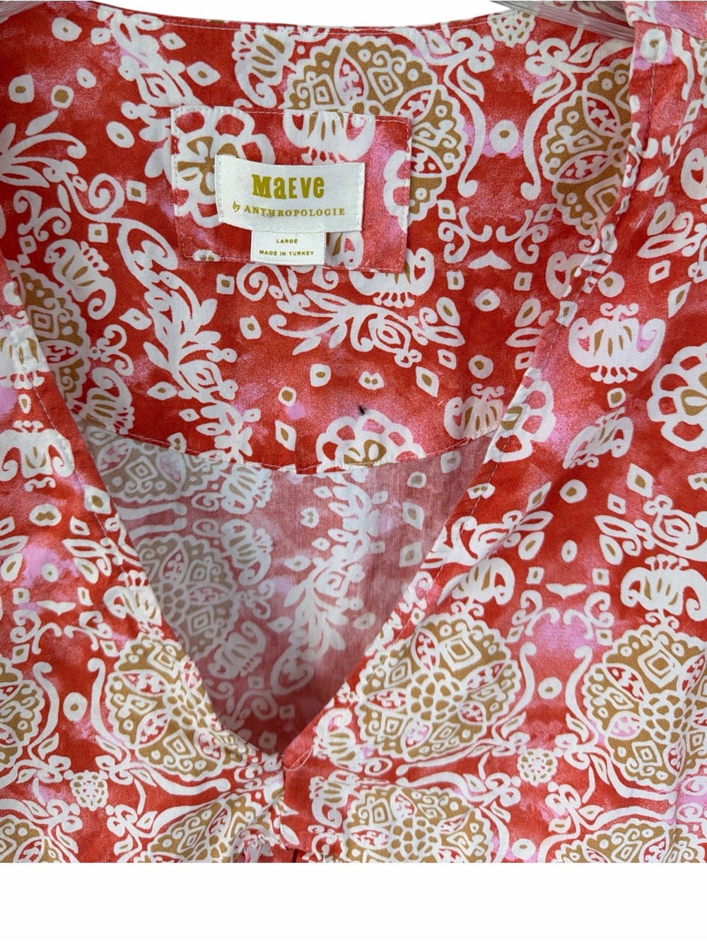 Anthro Maeve Coral Floral Babydoll Midi Dress L Cotton Pockets - Picture 4 of 6